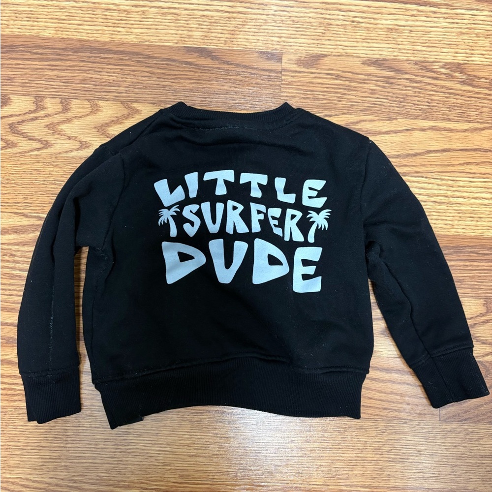 Kids Black Sweatshirt with 'Little Surfer Dude' Design